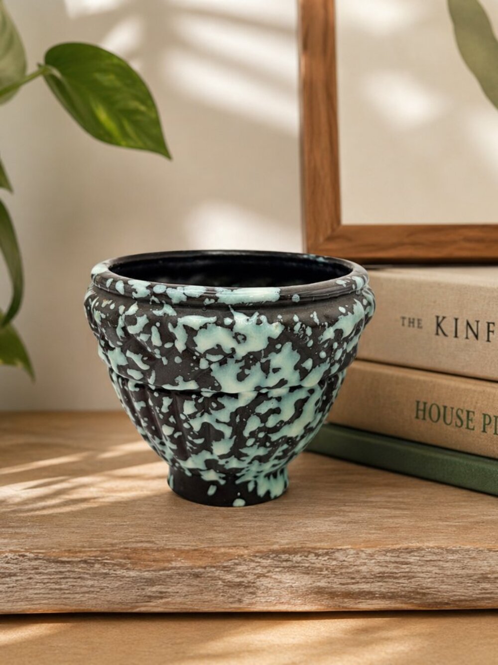 Vintage USA Pottery Drip Glaze Planter Brown Green 3.5” Mid Century